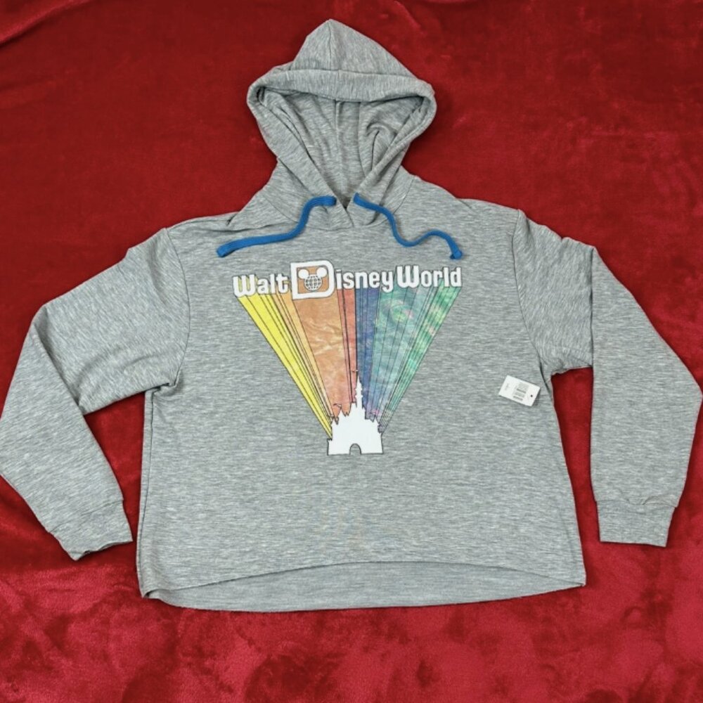 NEW WALT DISNEY WORLD HOODIE PULLOVER XL 2021 CINDERELLA CASTLE ICON RAINBOW